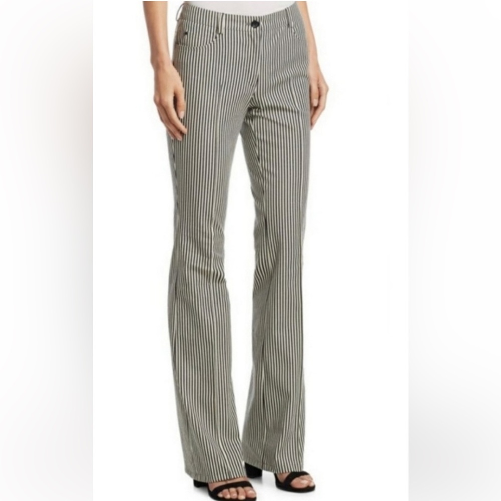 Akris Punto Black Cream Faye Striped Wide Leg Pants